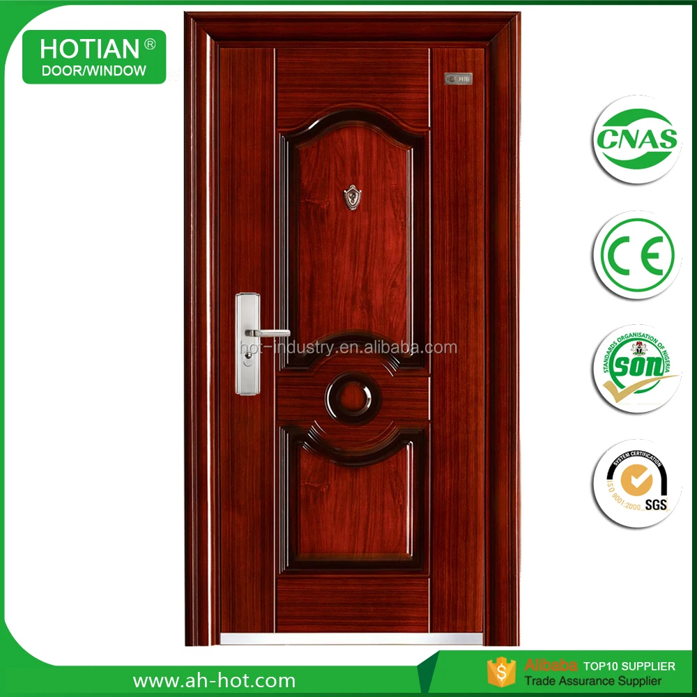 China Alibaba Steel Door Design Catalogue Indian House Main Gate Wood Color Steel Door