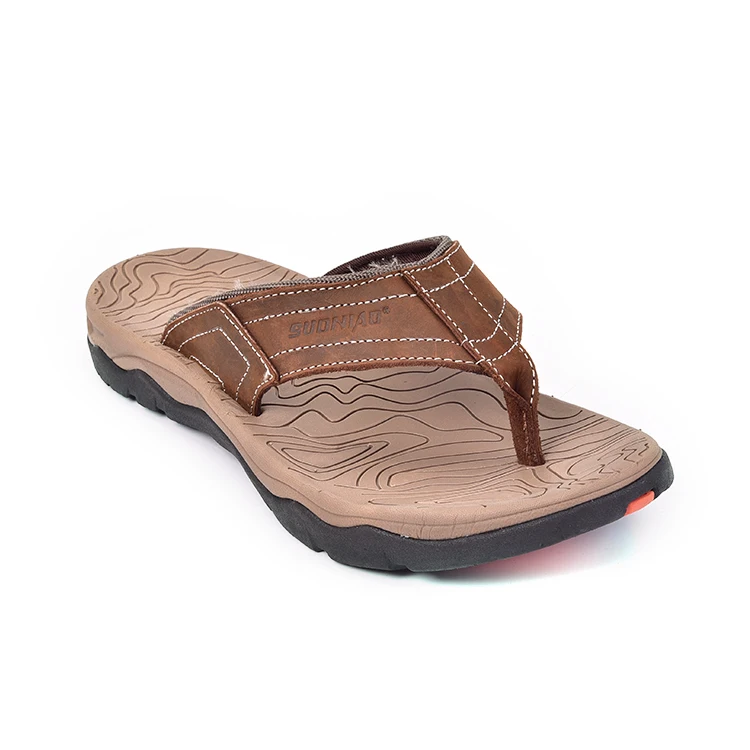 

Flat Light Weight Flip Flops Leather Men Beach Summer Slippers