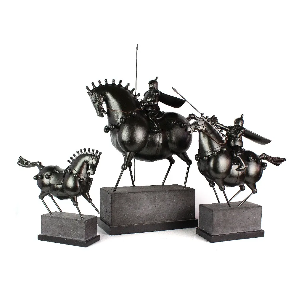 Resin Black Roman Soldier Riding Horse Figure Model Home Decor Ornaments supplier