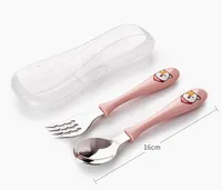 

promotional cartoon stainless steel students baby kids flatware set spoon and fork cutlery set with box case