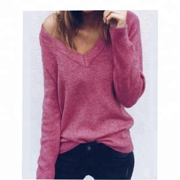 

Wholesale V-Neckline Solid Loose Sweaters, Picture
