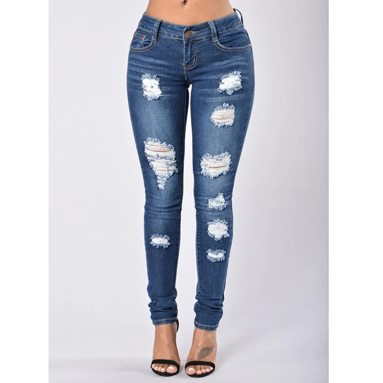 

Wholesale blue ripped jeans for women from china manufacturer, N/a