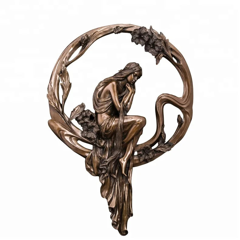 

DS-144 Home Decor Bronze wall decor Wall Sculpture with Girl Modern Statue Wall Art Vintage Craft Living Room Decoration