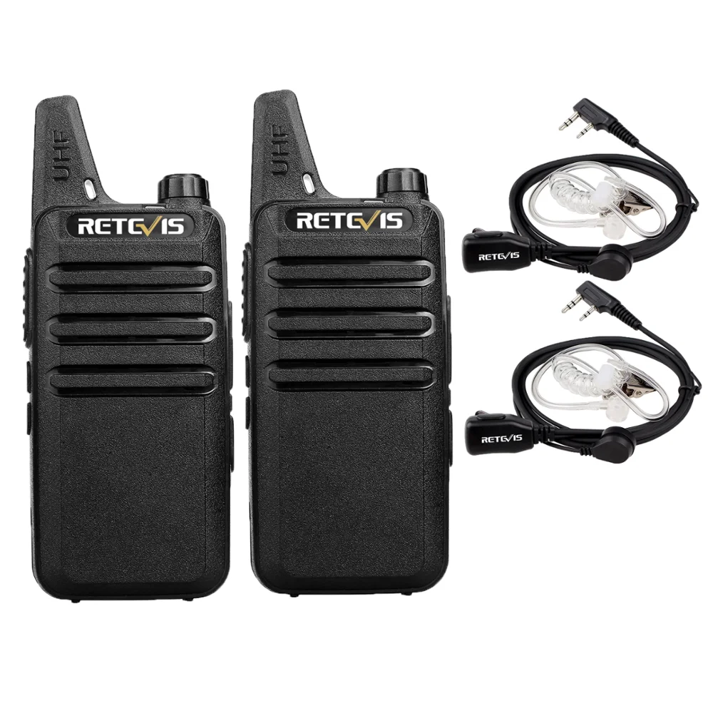 

Retevis RT22 Long range Licence free walkie talkie 16CH 2W UHF462-467MHZ FRS VOX TOT Scan Squelch Two Way Radio+Earpiece(2Pack)