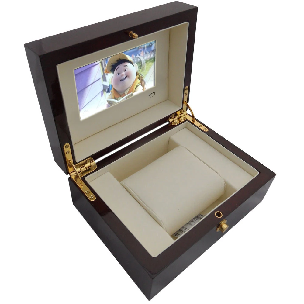 

wholesale New product custom 4.3 inch wood video switch velvet jewelry boxes