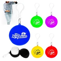 

Adult outdoor hooded blankets rainwear disposable advertising logo printed PE poncho raincoat in plastic ball with carabiner