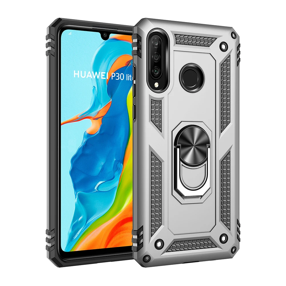 

2019 New Arrivals Shockproof Bracket Ring Holder Car Magnet Armor Case For Huawei P30 lite, 6 colors