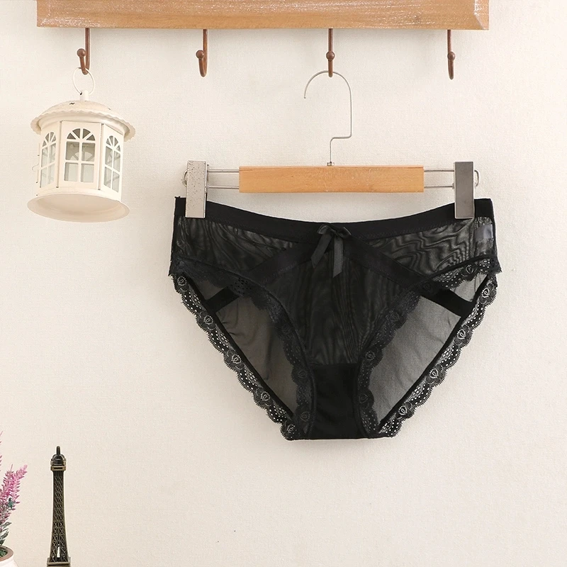 Low waist breathable young girls underwear sexy lace mesh transparent ladies panties