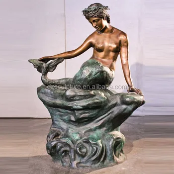 Used Aquarium Decor Metal Cast Copper Sculpture Of Mermaid