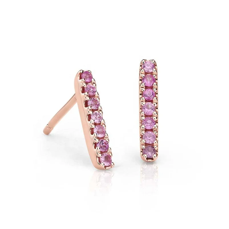 

China wholesale 14k rose gold pink diamond pave colorful stud earrings