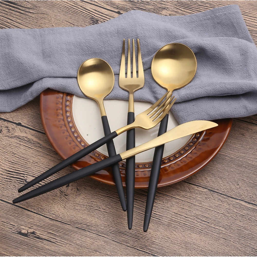 

Wholesale 304 royal stainless steel black and gold cutlery for wedding and restaurant event