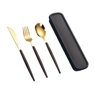 Image of Amazon Top Seller 2018 Dinnerware Sets 4 Pcs 304 Stainless Steel Rose Gold Silver Cutlery With Black Box