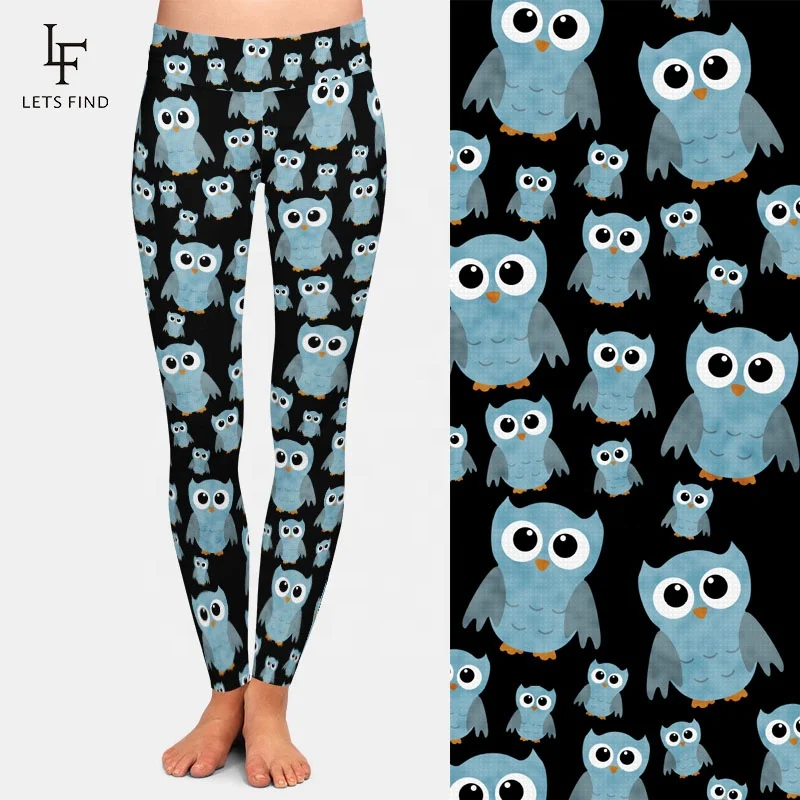 

High waist leggings lowest moq wholesale custom owl printed 230gsm double brushed milk silk stretchy yoga pants