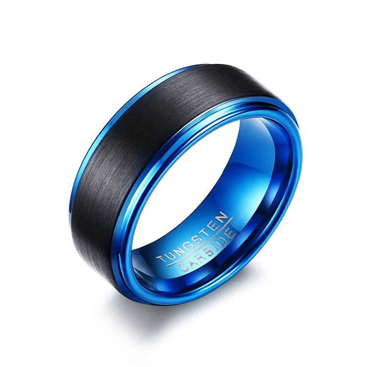 

Mens Matte Finish Black And Blue Tungsten Carbide Ring, Black, blue