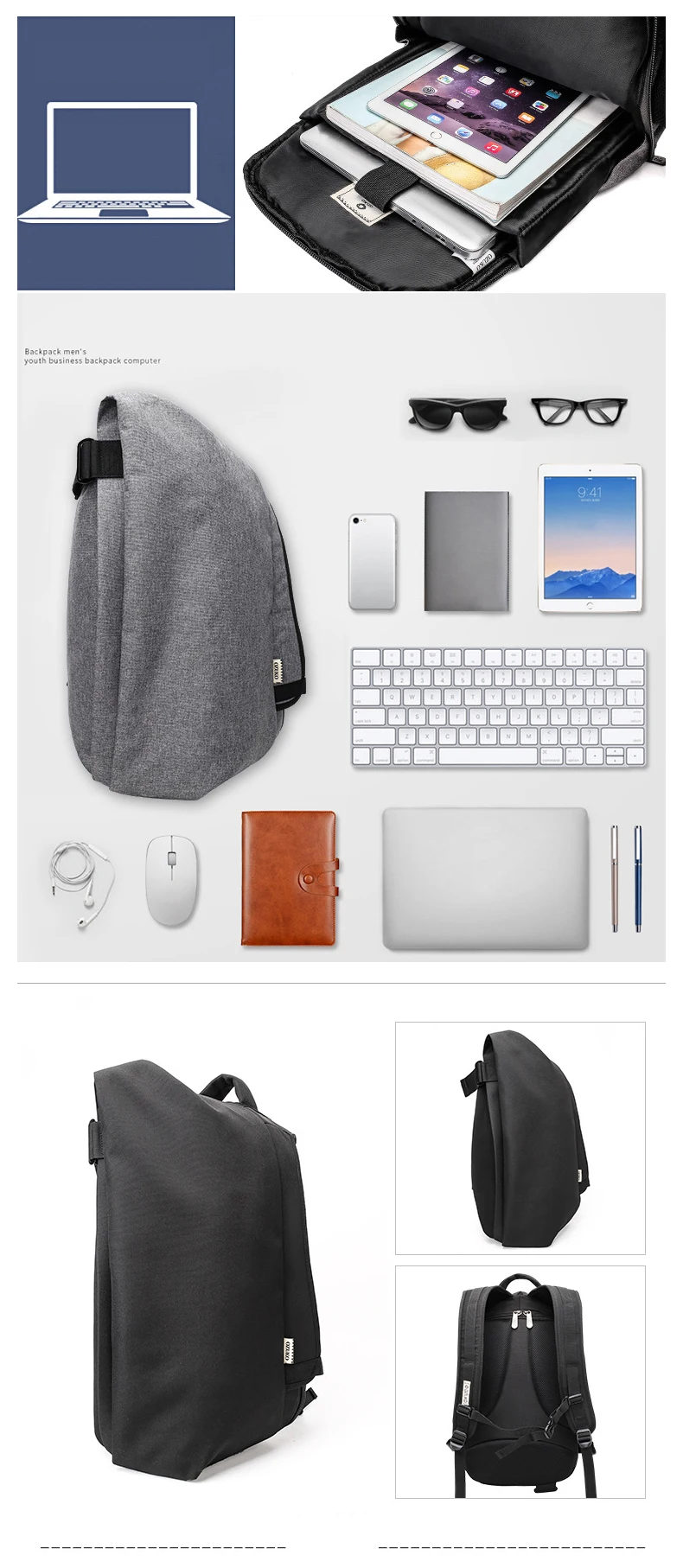 High quality European design simple latest waterproof knapsack bagpack rucksack college bags USB backpack for men