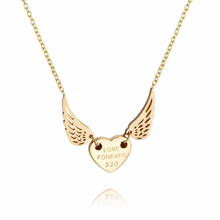 

personalized 24k gold plated heart necklaces jewelry fashion angel wings charm necklace for women