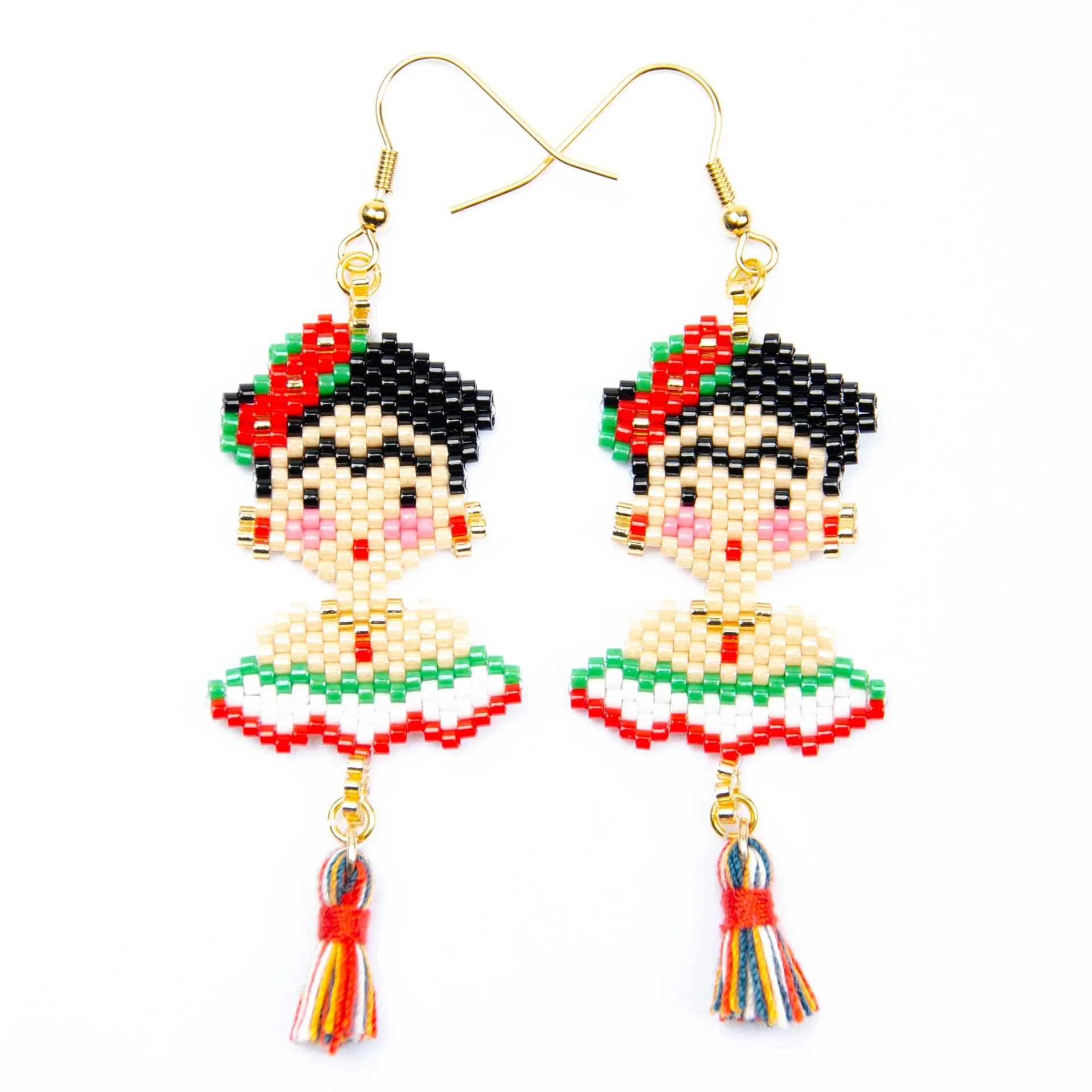 

Ladies Frida Mexico Culture Handmade Hoop Earrings for Women, As picture or customized