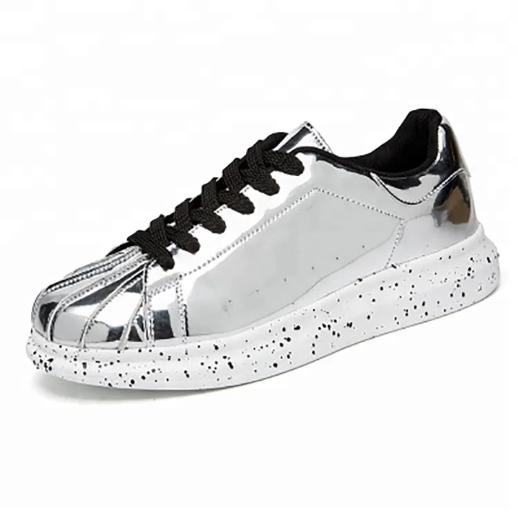 

Unisex gender metallic shiny upper superstar flat sneaker shoes trainers, White/black/grey/custom