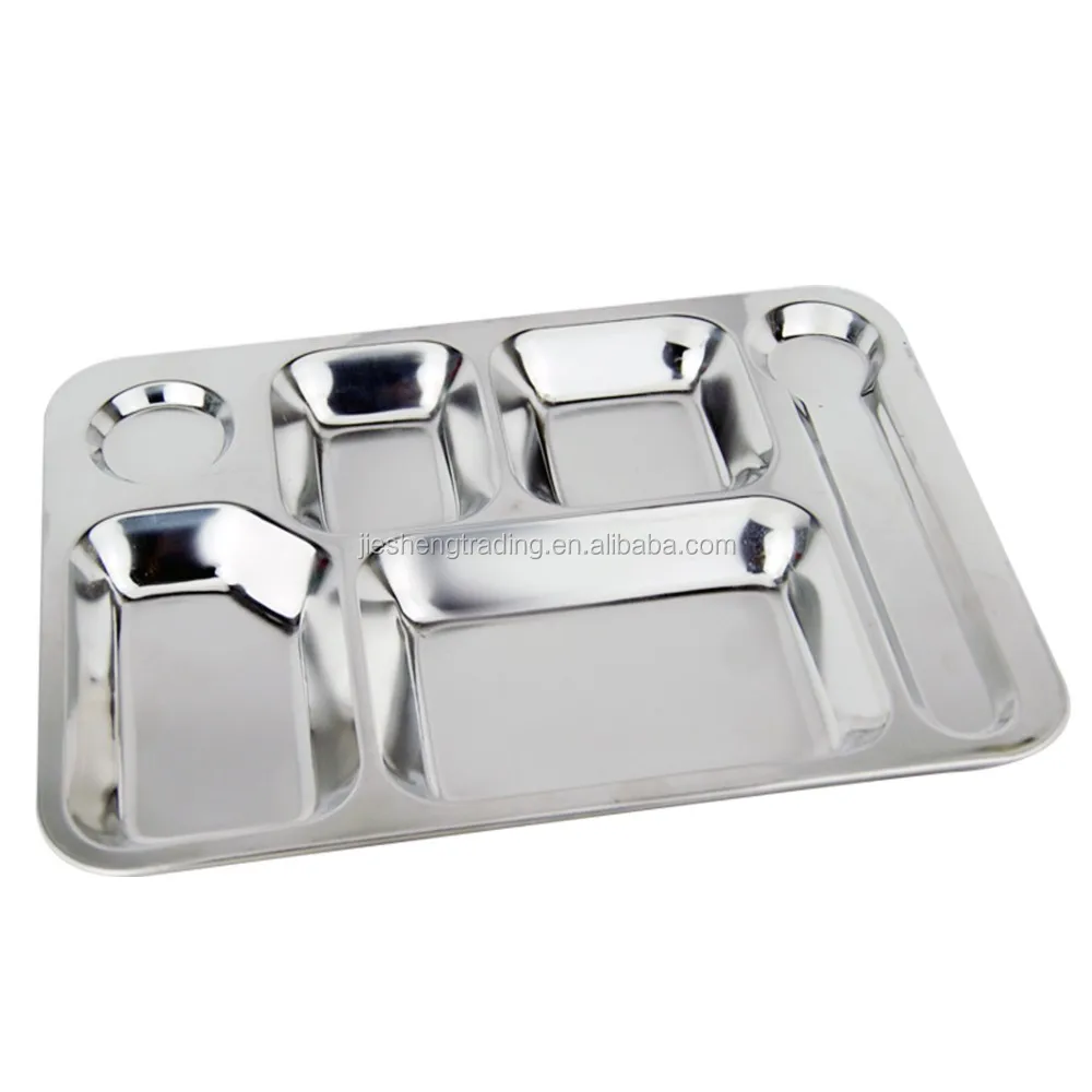 Bulk Prison Food Tray Plate Stainless Steel 6 Compartment Food Tray