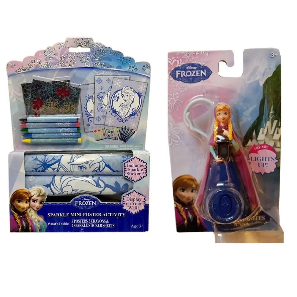 Mini Poster Rolling Art Activity Set + Anna Little Lights Light-Up Figurine w/Clip-on Hook Gift Set Bundle