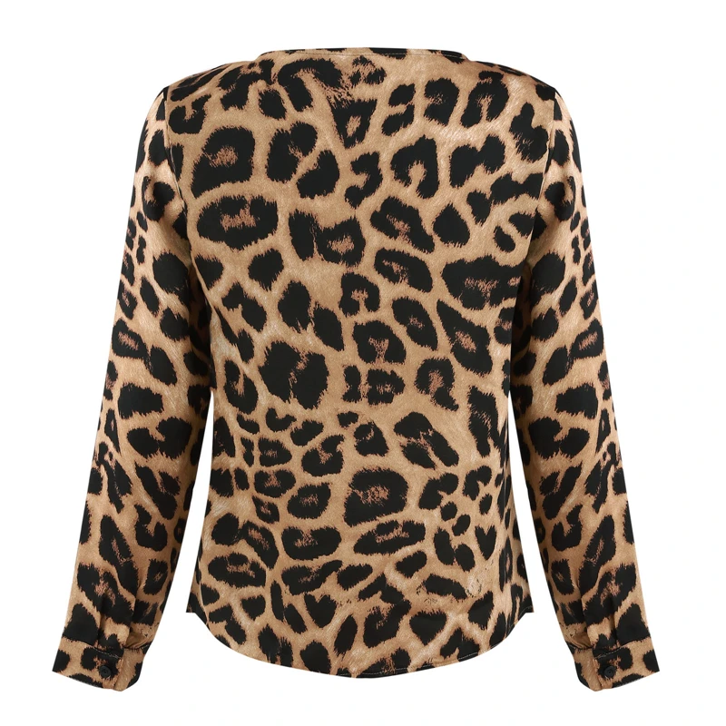 Women Ladies Leopard Print Loose Long Sleeve V-neck Sexy Tops Blouses