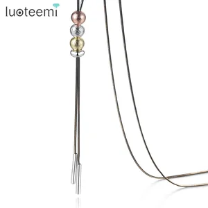 LUOTEEMI 4 Beads Slid Design Long Sweater Necklace Women