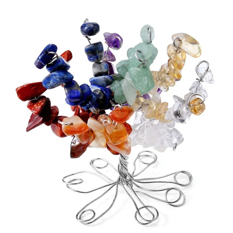 

7 Charka Tumbled Gemstones Tree of Life Pendant/Money Tree Wire Wrapped Office Living Room Good Luck Decoration, Colorful