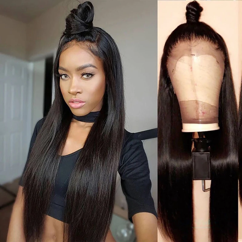 

Top quality Pre plucked Natural Hairline 360 Lace Wigs with 4x4 silk base Silky Straight Brazilian Human Virgin Hair Wigs, Natural color