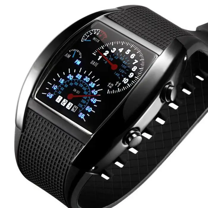 men's black rubber speedometer digital wrist led watches