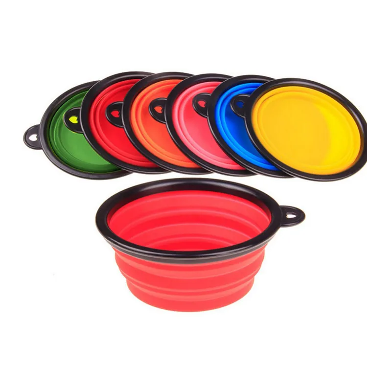 

Wholesale Silicone Portable Travel Foldable Collapsible Dog Bowl, Red;yellow;blue;orange;green;pink;black;purple