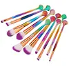 10pcs/set 3 Colors Blingbling Fish Tail Handle OEM Makeup Brushes Set for Eyes/Lip/Face Shadow Flame Blush Brush