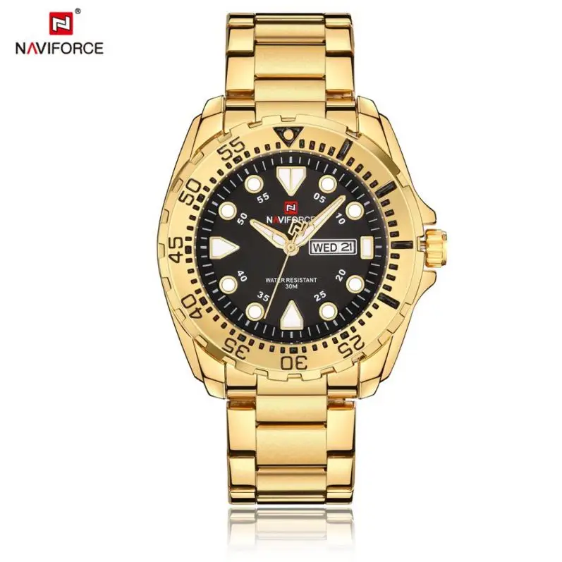 

Naviforce gold plated men digital watch band stainless steel brands, 5-color