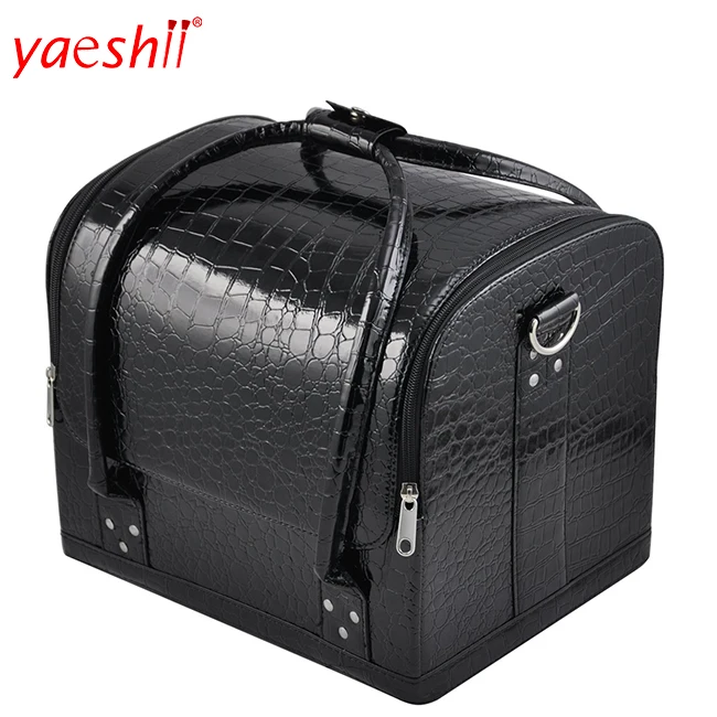 

Yaeshii Professional Large Black Cosmetic Professional Makeup PU Leather Box, Pink/black