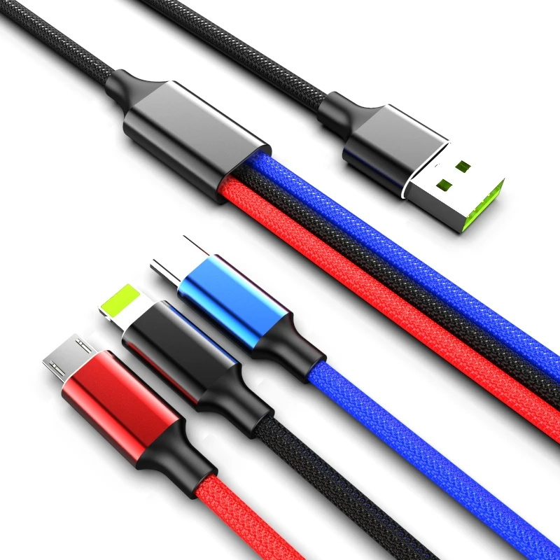 

free sample charger wire qi charging braided multifunction usb cable for iphone 5 6 7 8 x Android usb c, Red / black/blue