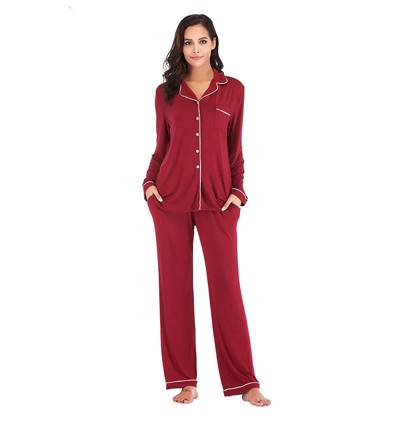 

OEM Bulk Hot Modal Long Sleeve Sleepwear Bamboo Nightwear Clothing Cotton Pajamas Women