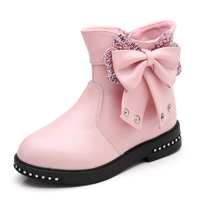 

Winter hot style girl bling princess boot child warm bowknot boot shoe, Red/black/pink