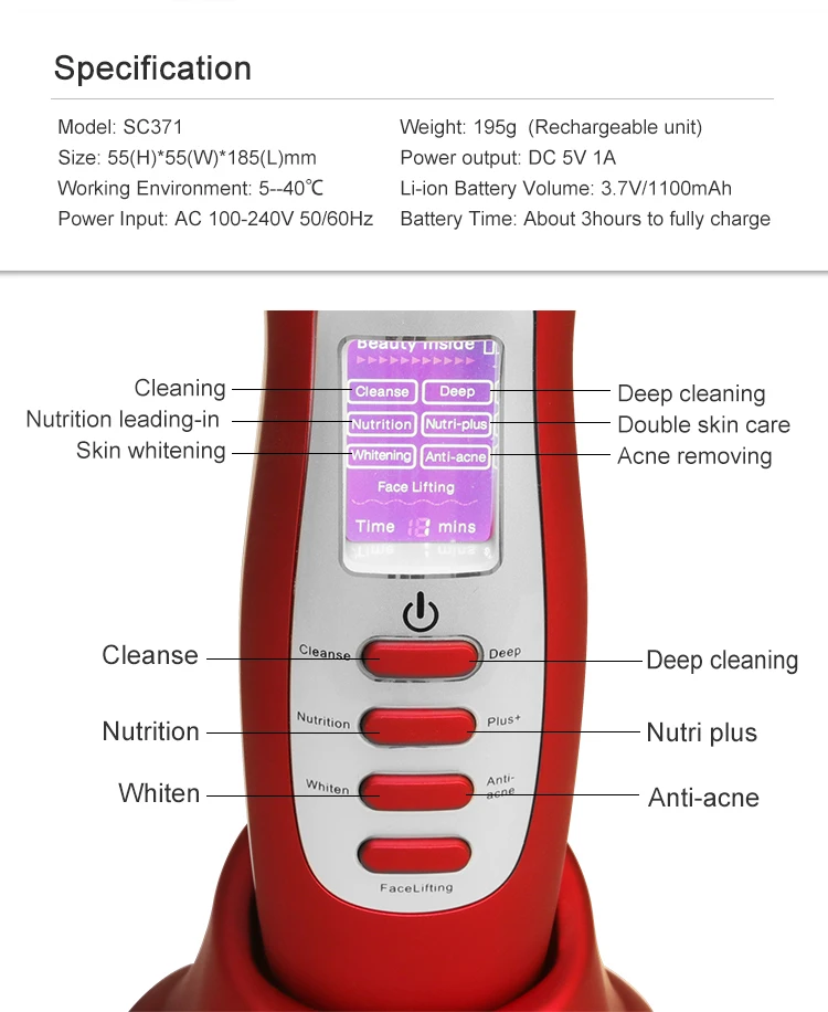 Rechargeable 3 Mhz Ultrasonic ion Therapy Device Skin Care Beauty Ultrasonic Massager machine