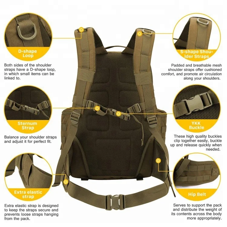 
Tactical Backpacks Molle Daypack YKK Zipper Cordura Nylon Bag for Camping Hiking Military Travelling 