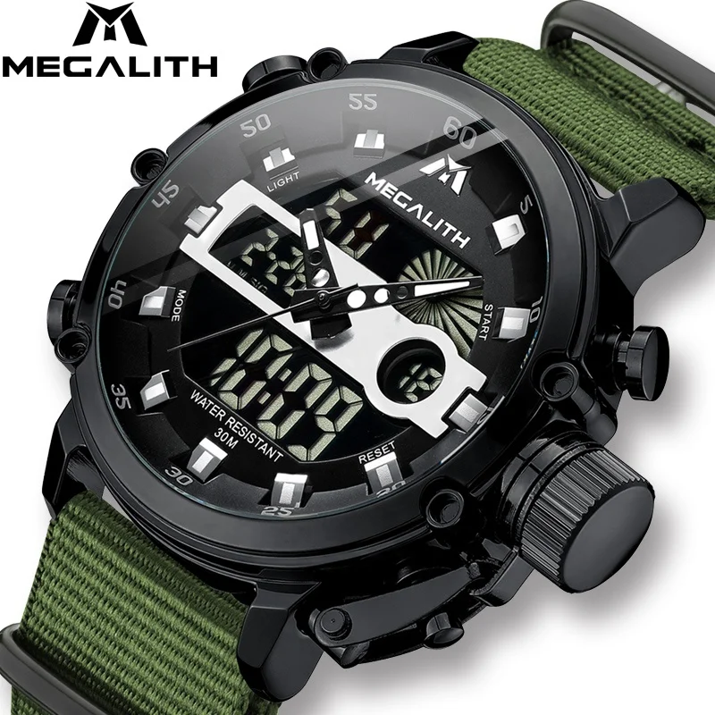 

Reloj De Dama Megalith Luxury Sport Led Analog Digital Clock Male Wristwatch Complete Date Waterproof Athletics Nylon Watch Men
