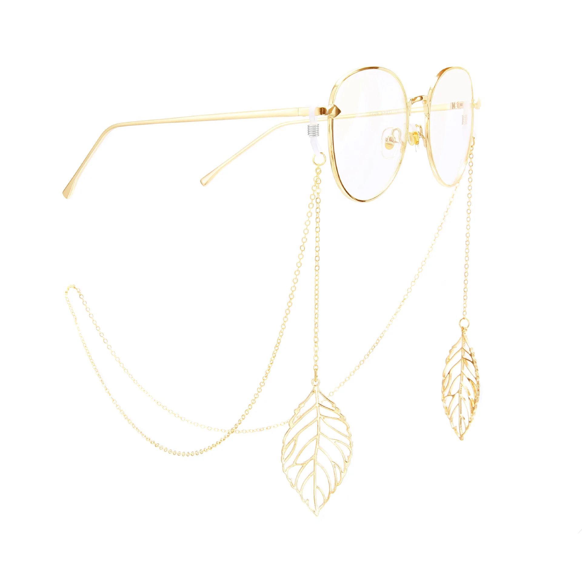 

Hot Selling Wholesale Gold Plated Eyeglasses Eyewear Glasses Holder Chain Sunglasses Lanyard Leaf Charm Pendant Glasses chain, As photo