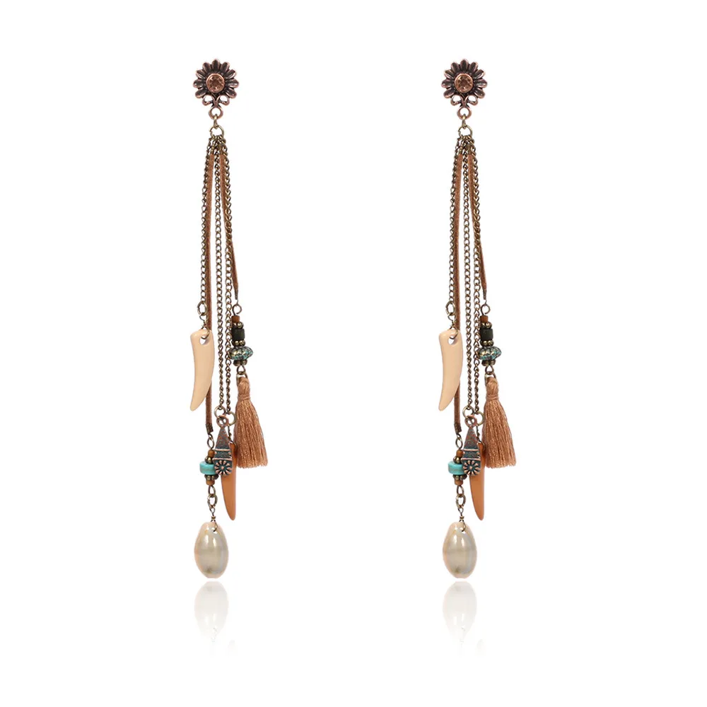 

12.9g Vemail Vintage Long Dangling Chain Bead Earrings Fashion, Show as picture
