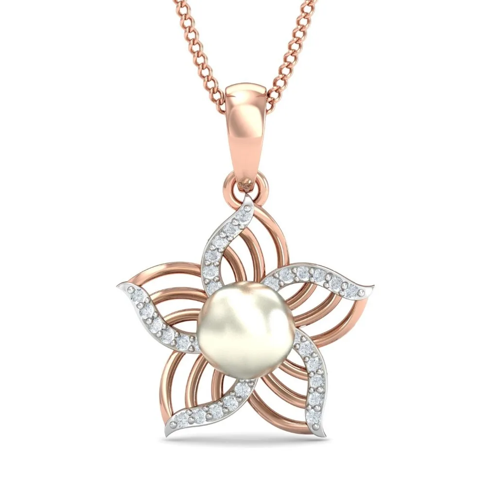 

Rose Gold Plated Pearl Pendant 925 Sterling Silver Necklace Flower