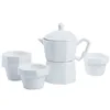 Stacked Porcelain Drinking Set for Tea,Latte,Espresso,or Water including Tea Pot 4 Cups Ceramic Teapot Coffee Cup Set