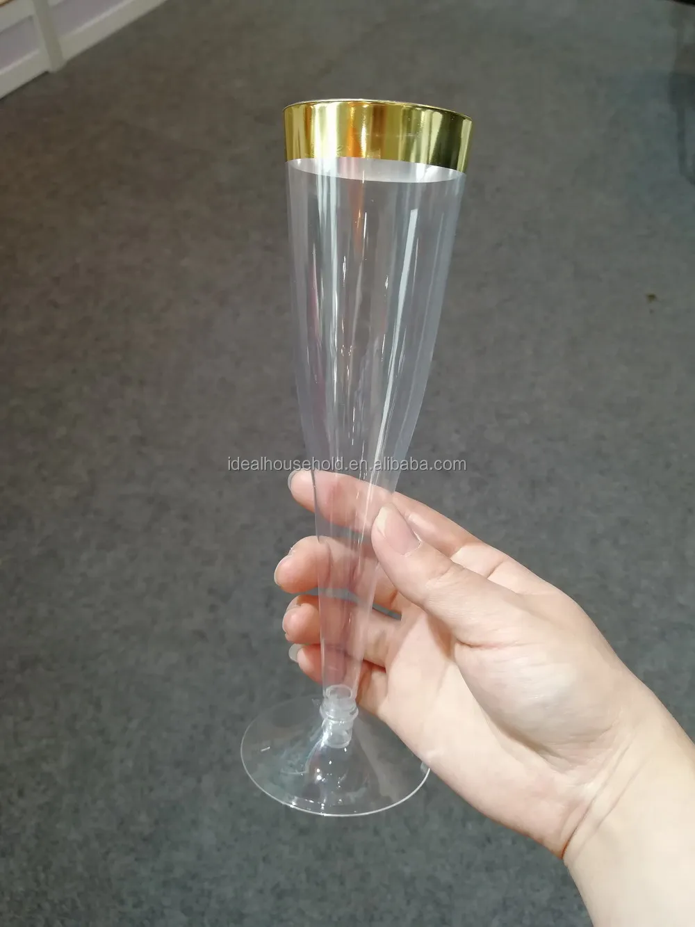 6 Oz Disposable Wine Glasses/ Gold Rimmed Plastic Goblet Cups For