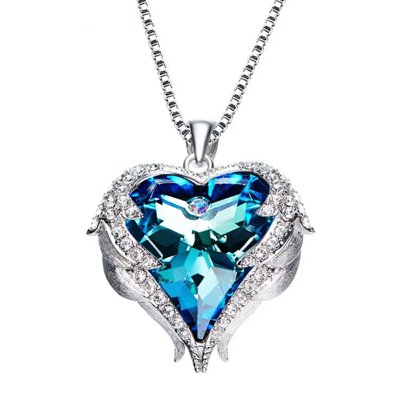 

Fashion Diamond white gold choker neck heart pendant sweater necklace, As picture
