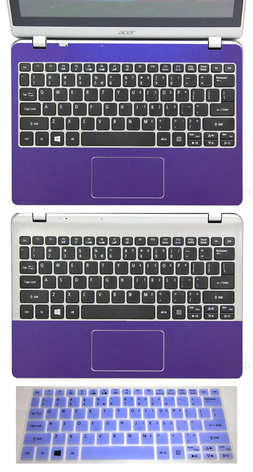 3in1 Full+Half Wrist Palmrest Touchpad Skin+ Keyboard Protector for 11.6" Acer Aspire V5-122 V5-122P V5-132 V5-132P (shimmery purple palmrest sticker+half palmrest sticker+semi-purple keyboard skin)