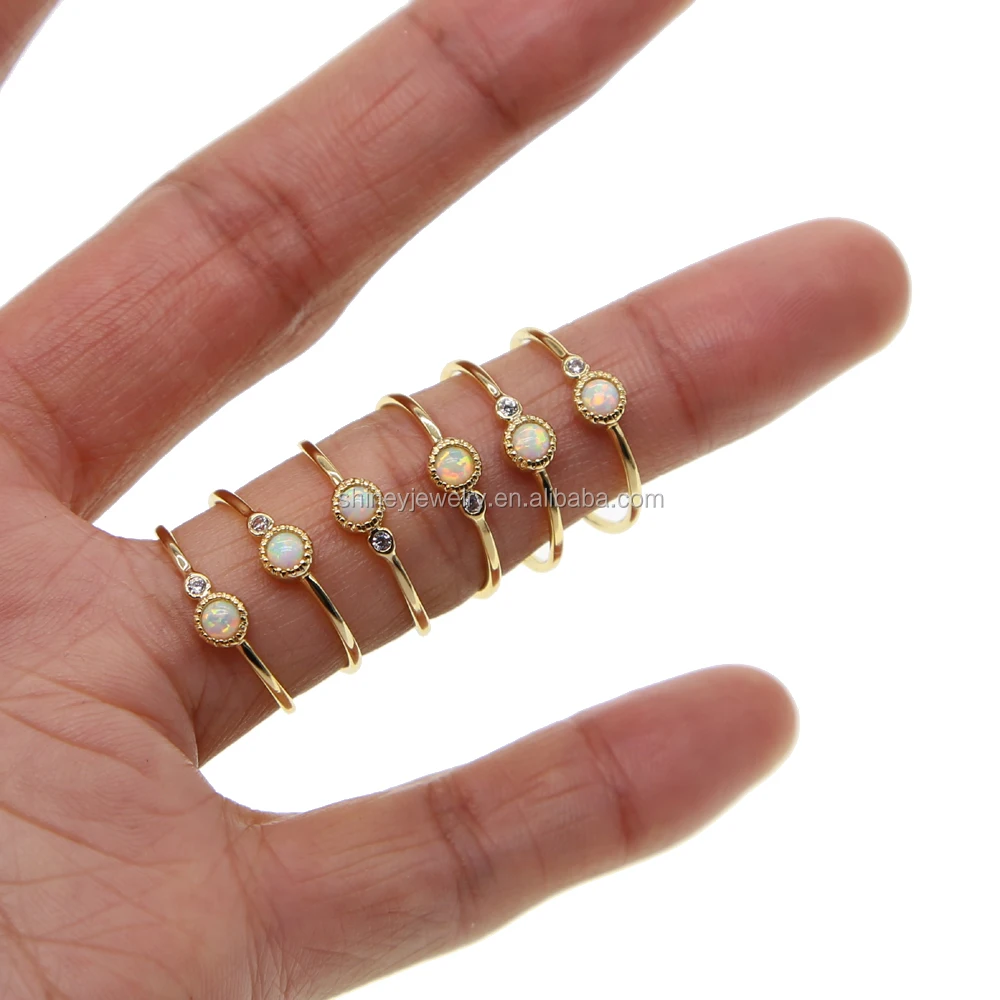 

factory wholesale skinny thin band gold filled girl gift diy stack rings white fire opal minimal ring