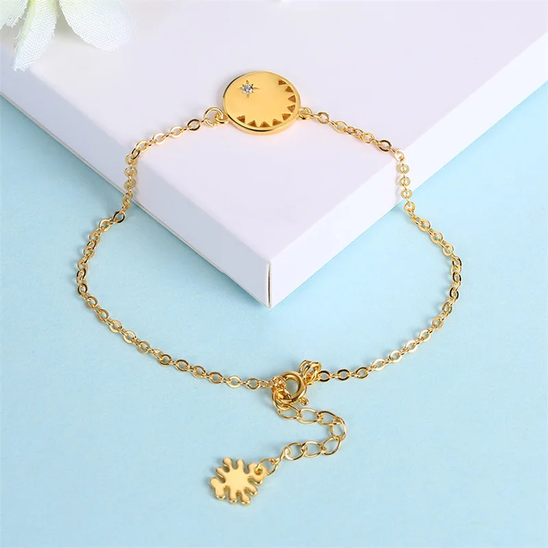 

Tryme Custom 925 Sterling Silver Yellow Gold Plated Polished Solitaire Cubic Zirconia Round Disc Charm Link Chain Adjustable Bra, N/a