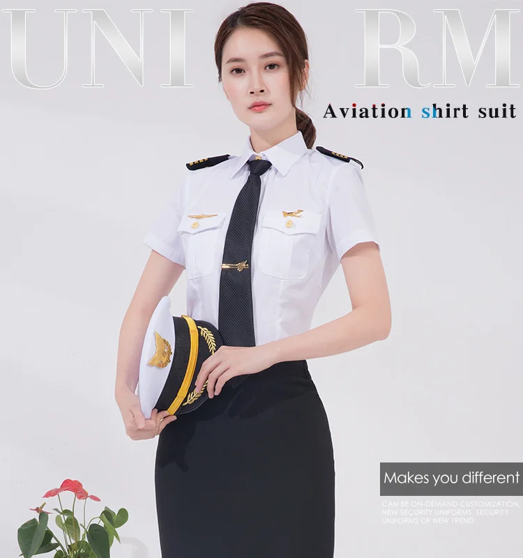 Oem Cotton Pilot Uniforms Shirt For Women With Accessories Aircraft