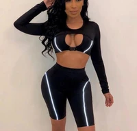 

Summer latest women outfit hollow reflective roupas femininas casual two-piece playsuit bike sports suit